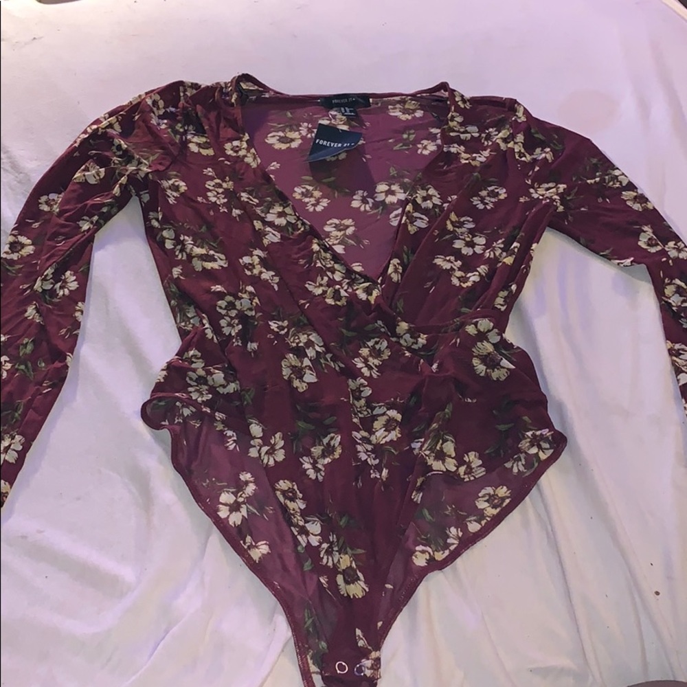 Forever 21+ Burgundy Knit Bodysuit